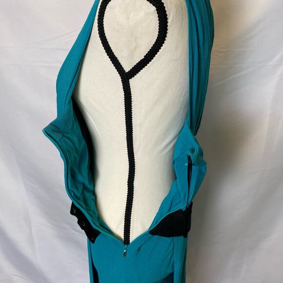 Narciso Rodriguez Teal and Black Silk Belted Drape Style Mini Dress Size 6 Women - Picture 10 of 16